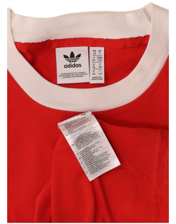 Adidas Womens Top Manga Longa UK 10 Pequeno Algodão Listrado Vermelho