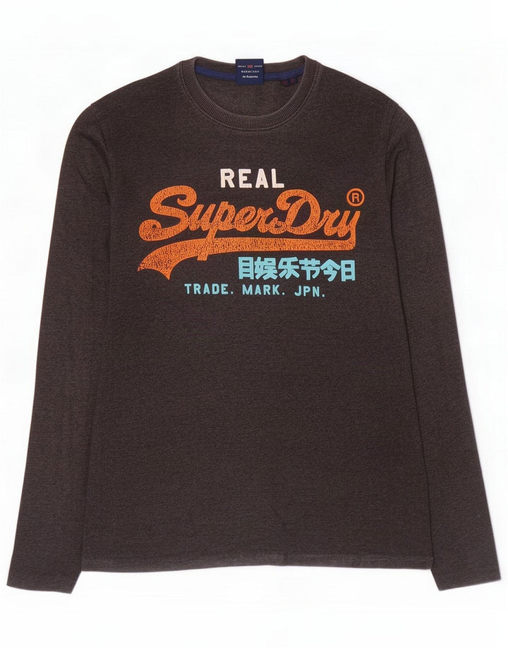 Top gráfico masculino Superdry manga longa algodão cinza médio