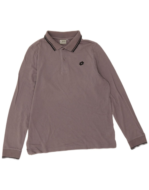 Camisa polo masculina de manga comprida Lotto pequena cinza algodão