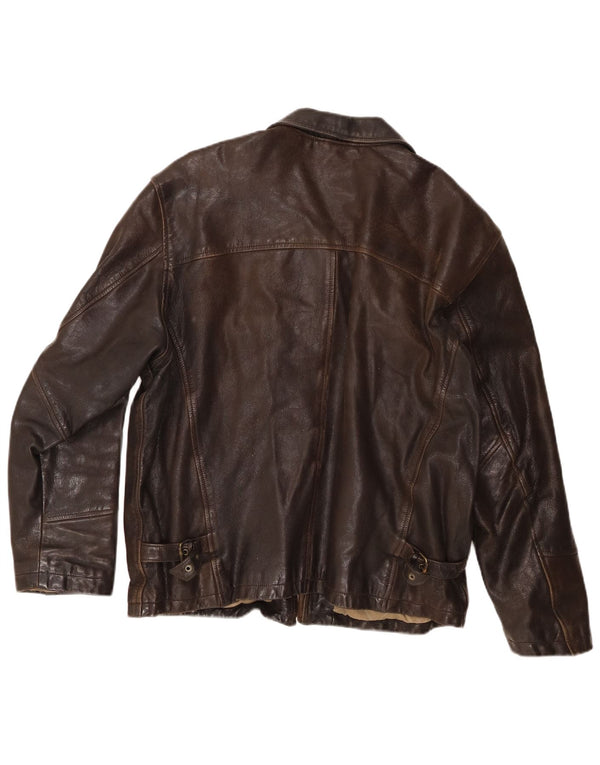 Jaqueta de couro masculina Alan Gordon Reino Unido 44 2XL couro marrom