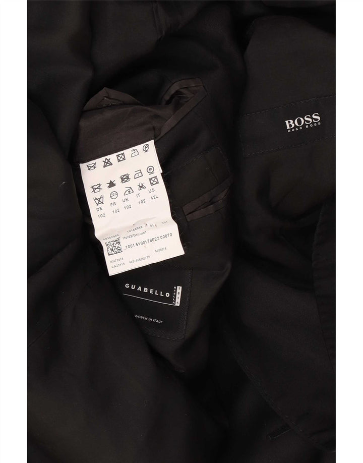 Jaqueta blazer masculina Hugo Boss com 2 botões Reino Unido 40 grande lã virgem preta