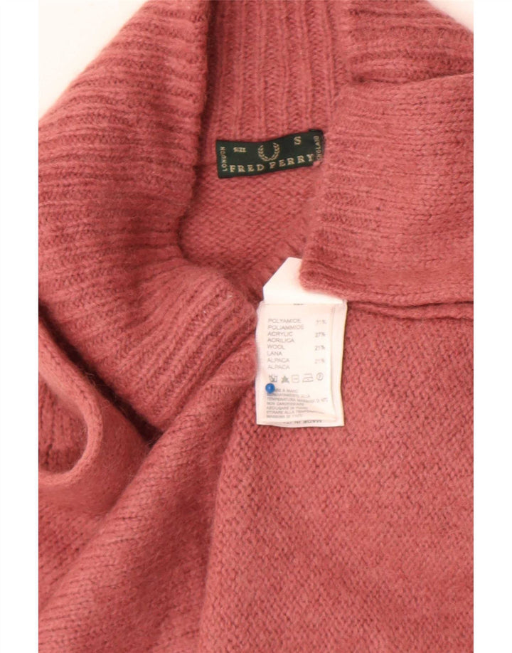 Suéter feminino Fred Perry com gola tartaruga e gola alta Reino Unido 10 pequeno rosa