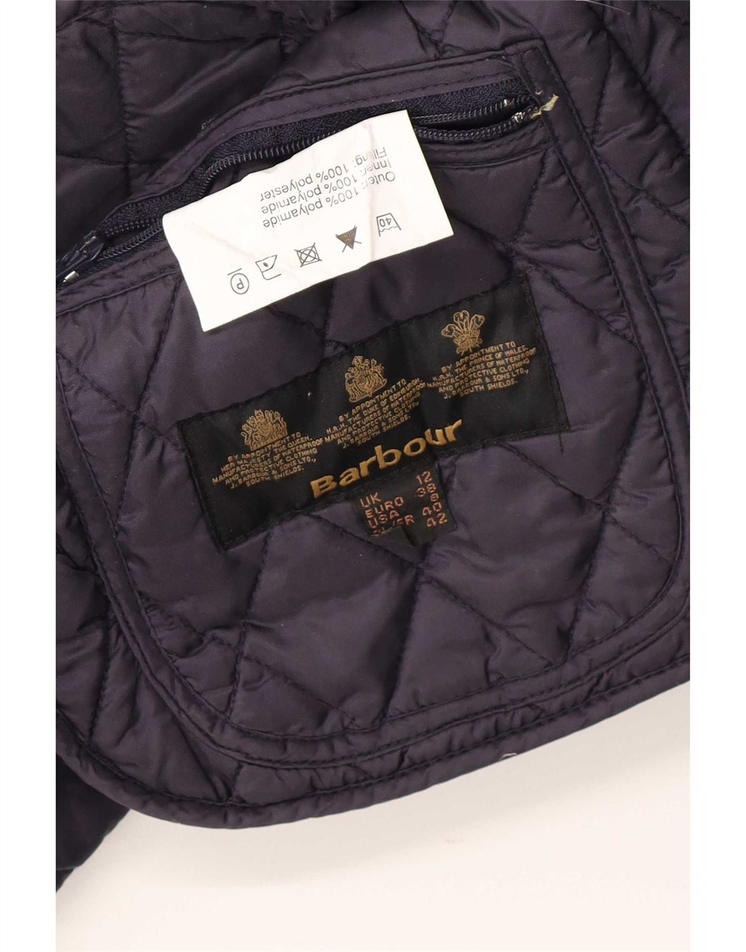 Jaqueta acolchoada feminina Barbour UK 12 poliéster azul marinho médio