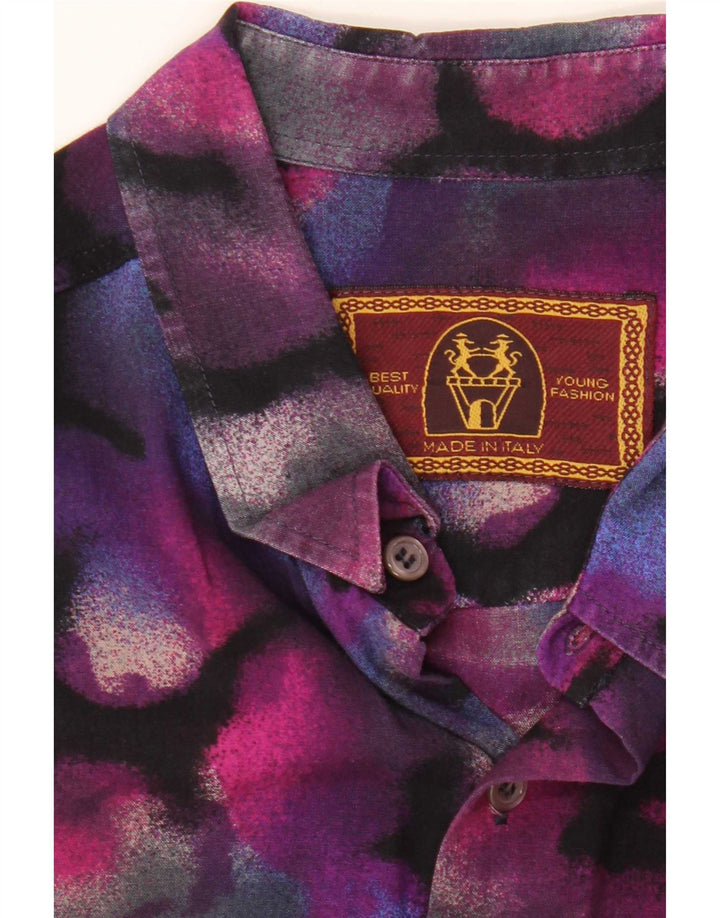 Camisa masculina de manga curta com padrão abstrato vintage grande roxo