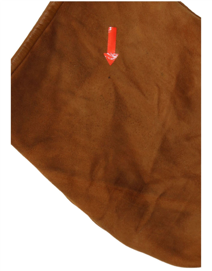 Jaqueta feminina vintage de shearling de grandes dimensões IT 46 couro marrom grande