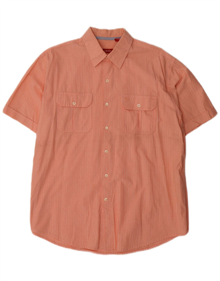 IZOD Camisa masculina de manga curta grande algodão listrado laranja