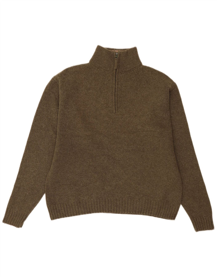 Suéter masculino Slam com zíper e gola XL em lã virgem cáqui
