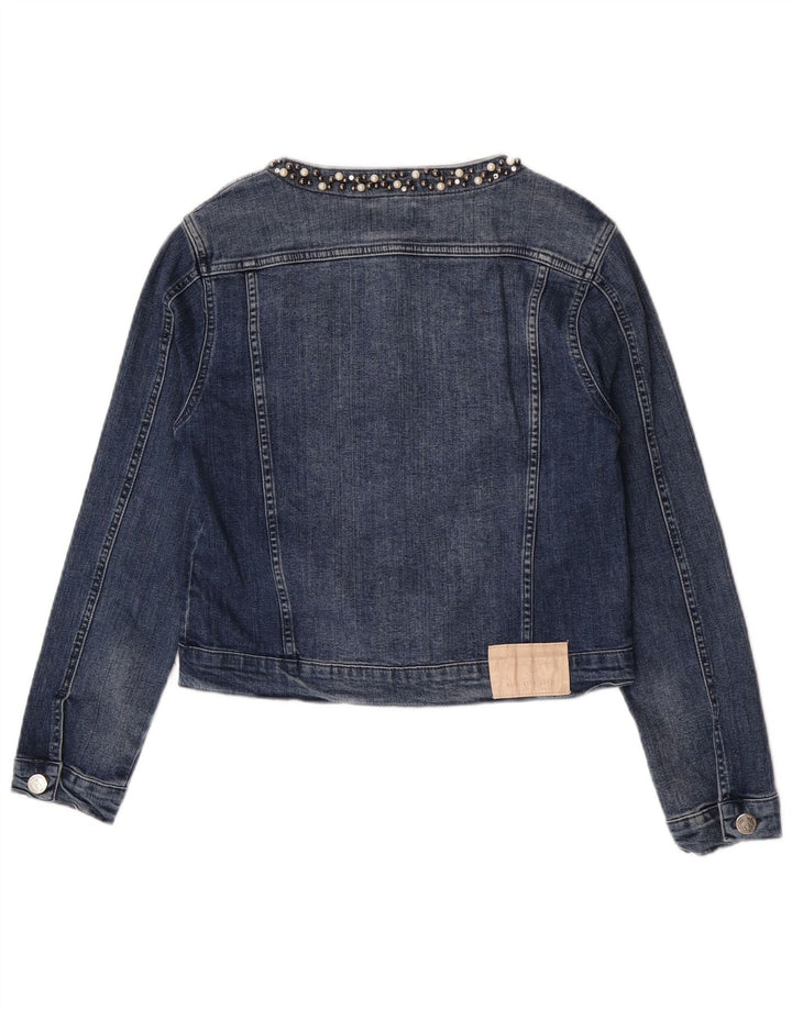 Jaqueta jeans vintage feminina UK 18 XL algodão azul
