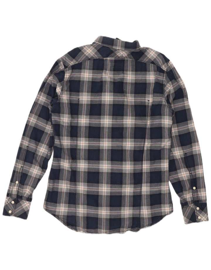 Camisa ocidental masculina G-Star de algodão xadrez azul médio