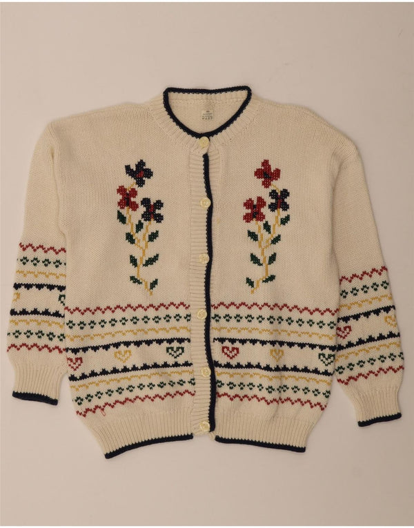 Suéter cardigã feminino vintage de grandes dimensões Reino Unido 18 XL algodão floral branco