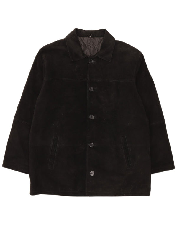 Jaqueta masculina vintage de camurça de ajuste regular Reino Unido 42 XL couro preto