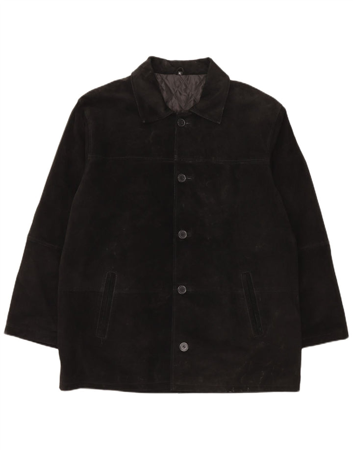 Jaqueta masculina vintage de camurça de ajuste regular Reino Unido 42 XL couro preto