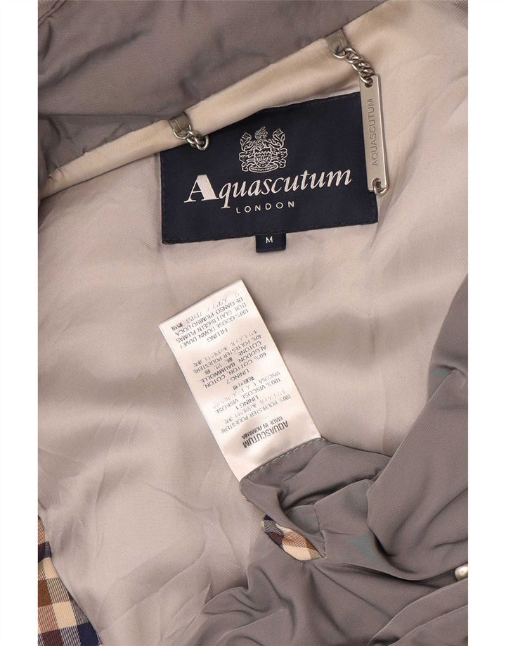 Casaco acolchoado com capuz feminino Aquascutum UK 14 poliéster cinza médio