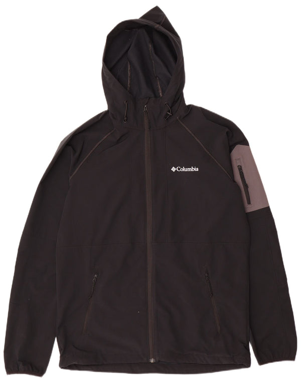 Jaqueta de chuva masculina Columbia com capuz UK 38 poliéster preto médio