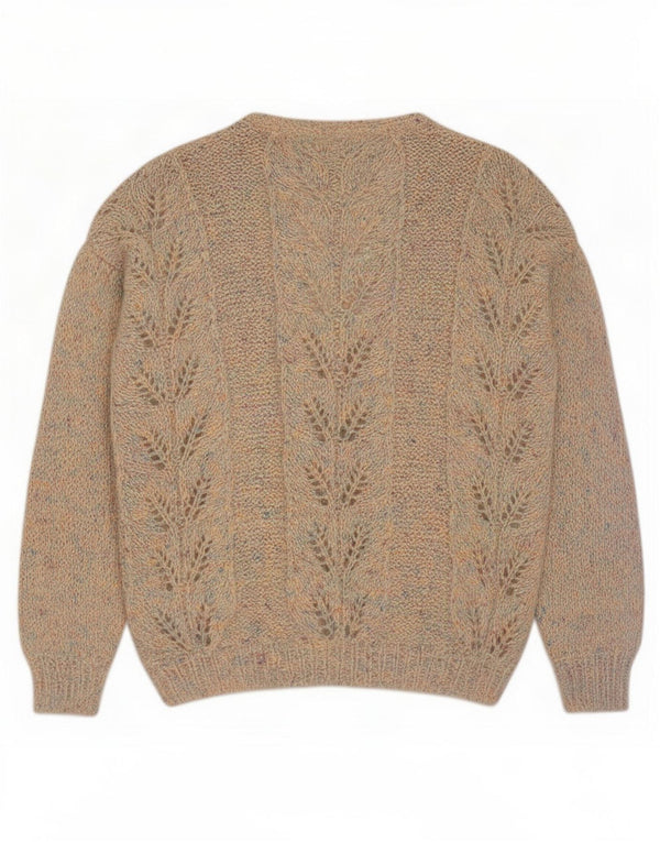 Suéter cardigã feminino vintage UK 20 2XL bege manchado