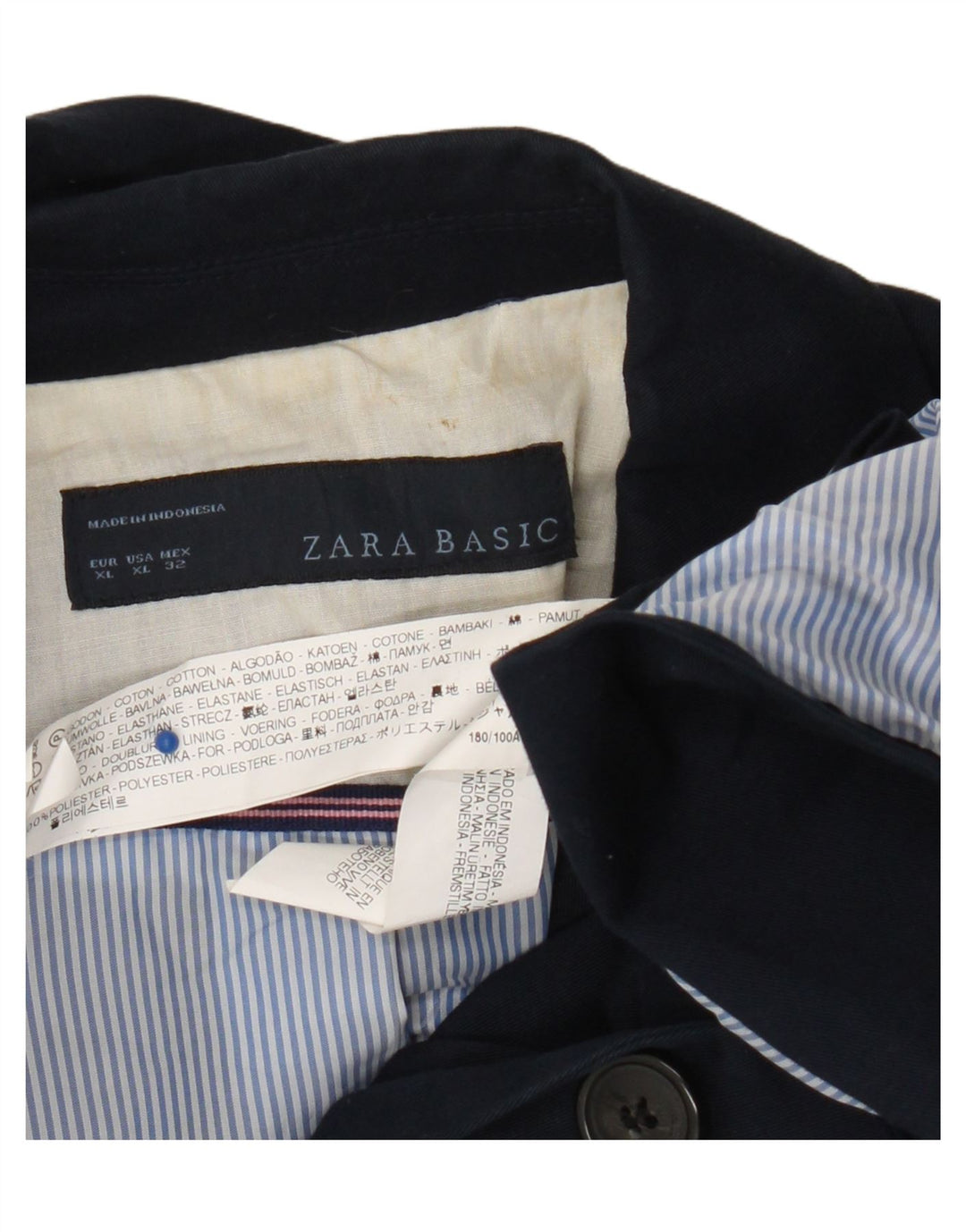 Jaqueta blazer feminina Zara com 1 botão Reino Unido 18 XL azul marinho algodão
