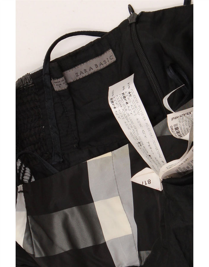 Zara Vestido feminino sem mangas bolha Reino Unido 8 pequeno poliéster xadrez preto
