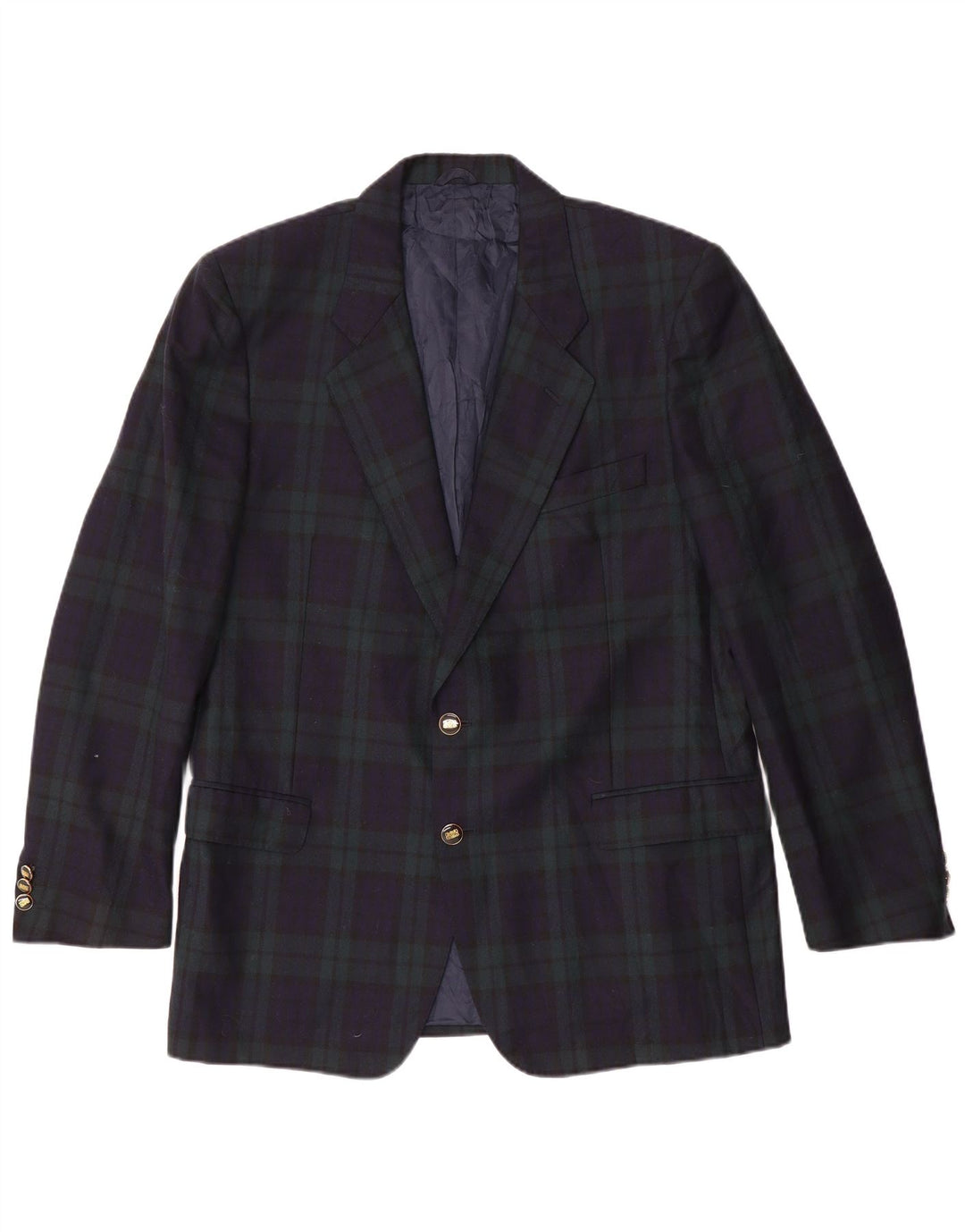 Jaqueta blazer masculina vintage com 2 botões IT 54 2XL lã xadrez azul marinho