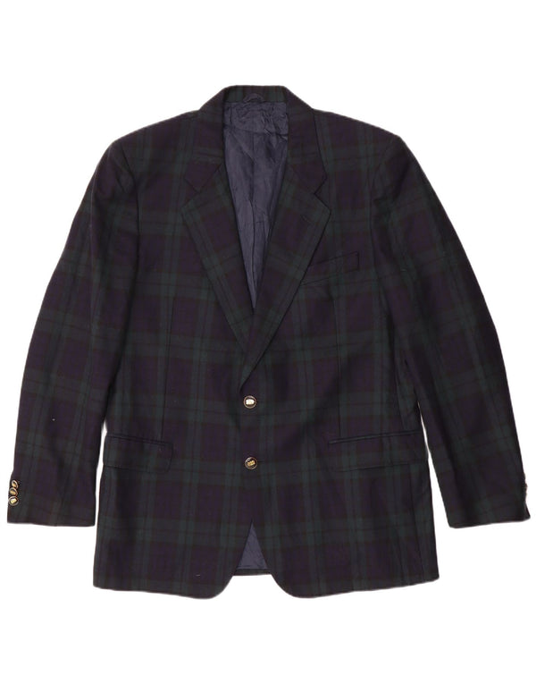 Jaqueta blazer masculina vintage com 2 botões IT 54 2XL lã xadrez azul marinho