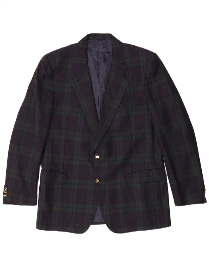Jaqueta blazer masculina vintage com 2 botões IT 54 2XL lã xadrez azul marinho