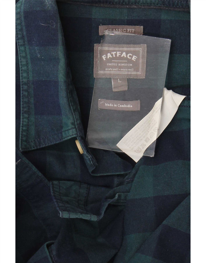 Fat Face Mens Classic Fit Camisa Grande Algodão Gingham Azul Marinho