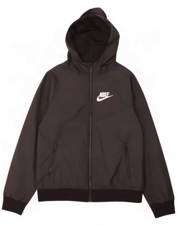 Jaqueta de chuva com capuz Nike Boys 10-11 anos médio preto poliéster