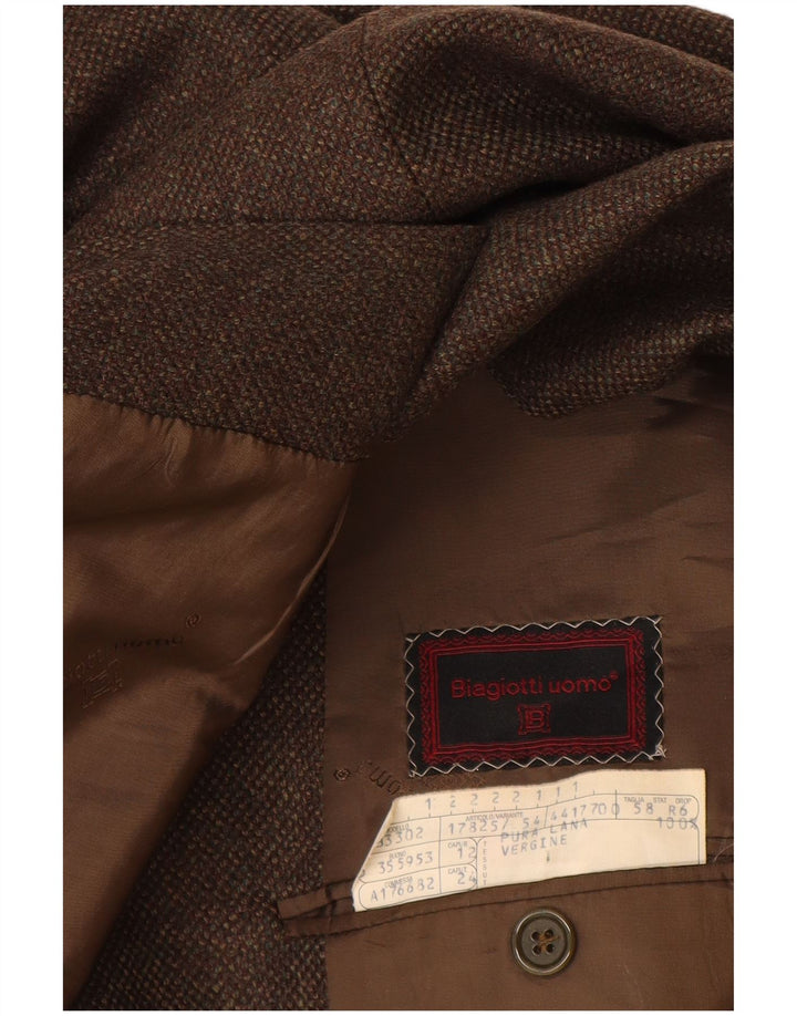 Jaqueta blazer masculina Biagiotti Uomo com 3 botões IT 58 4XL lã virgem marrom