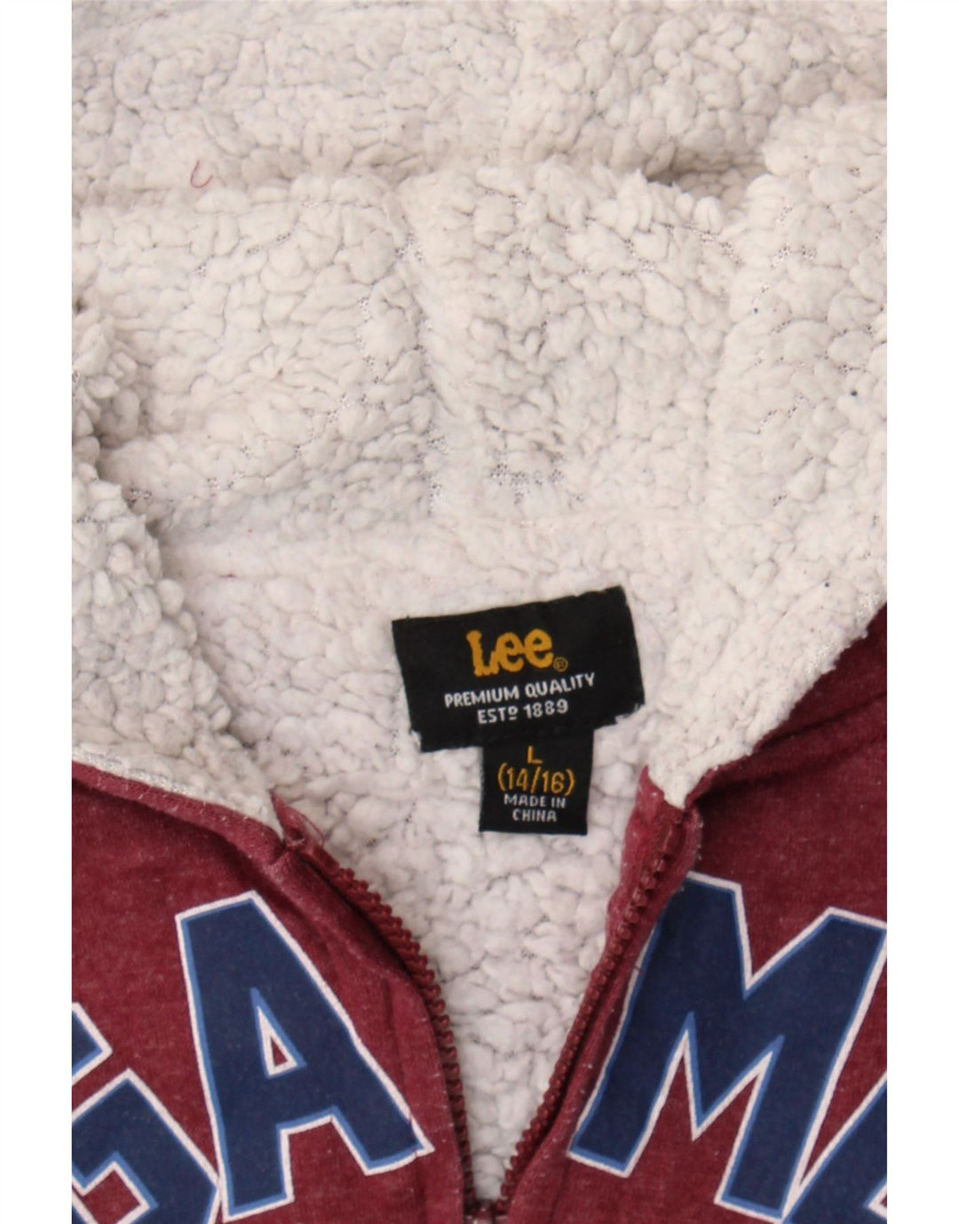 LEE Boys Graphic Zip Hoodie Sweater 14-15 Years Large Burgundy Cotton Vintage Lee and Second-Hand Lee from Messina Hembry 