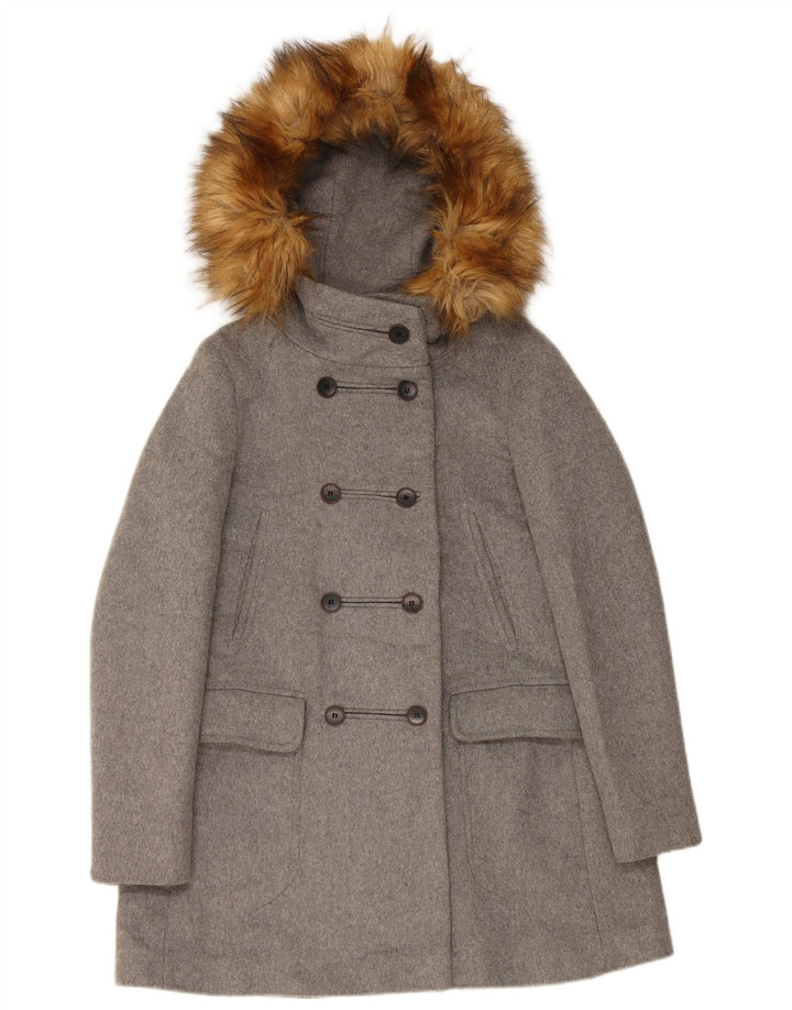 Casaco feminino Zara com capuz duplo e peito duplo UK 6 XS cinza