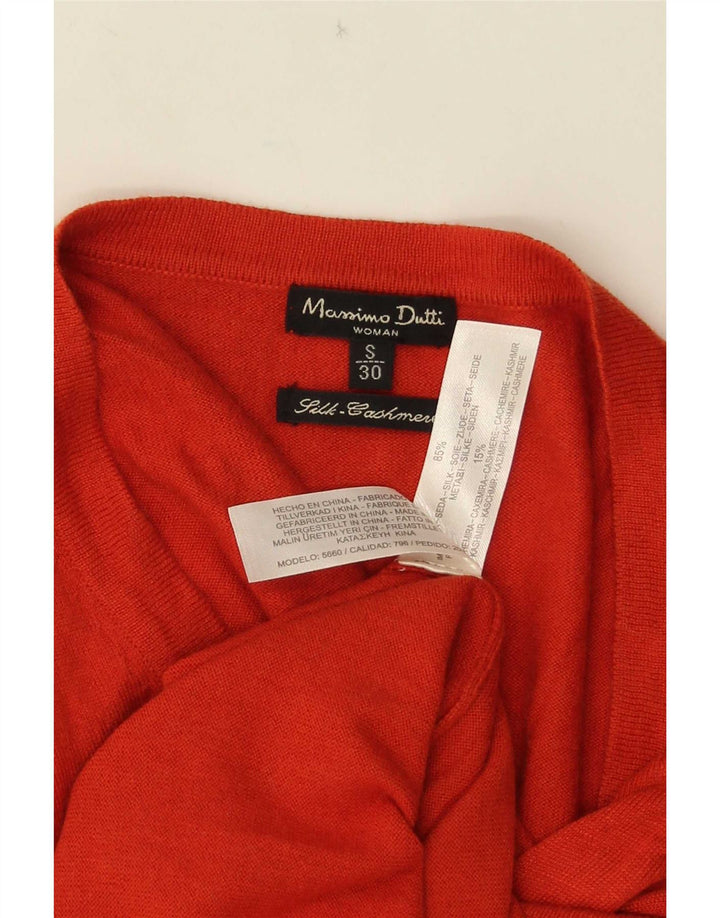 Suéter feminino Massimo Dutti com decote em V Reino Unido 10 seda laranja pequena