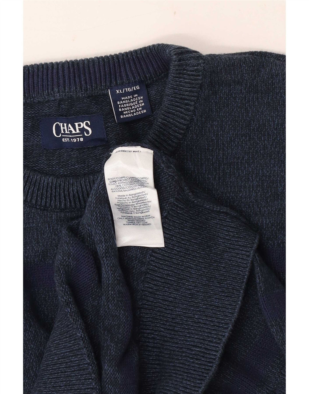 Suéter masculino Chaps com gola redonda XL azul marinho algodão