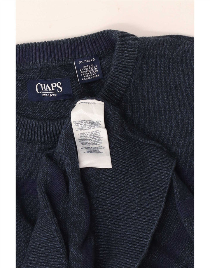 Suéter masculino Chaps com gola redonda XL azul marinho algodão