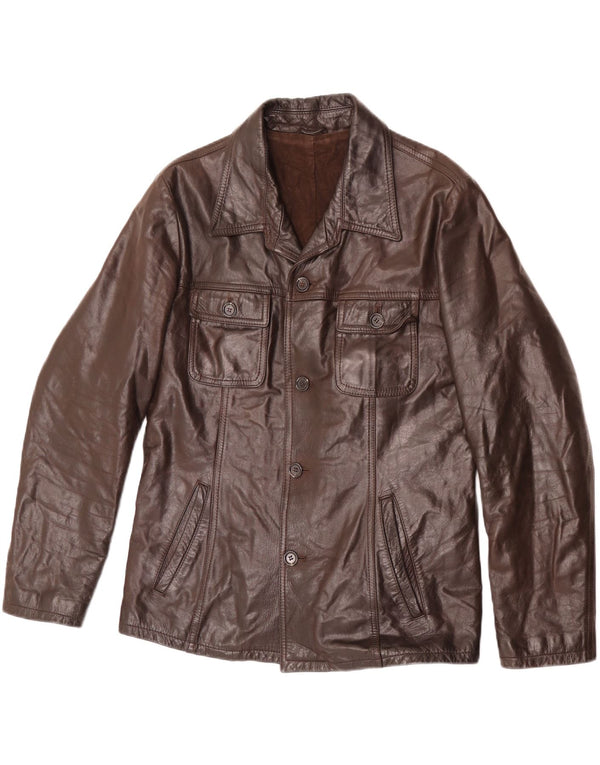 Jaqueta de couro masculina vintage IT 48 couro marrom médio