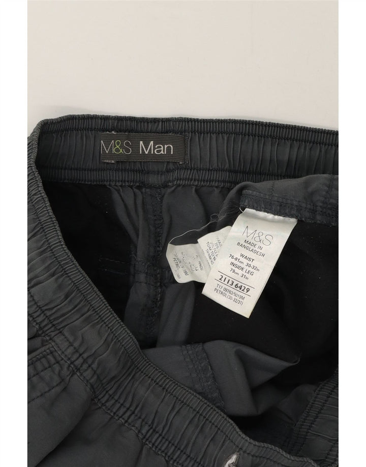 Calça casual reta masculina Marks & Spencer W32 L32 cinza