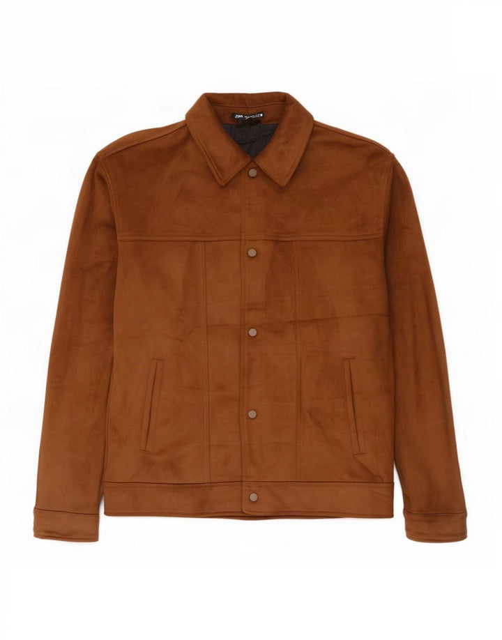 Jaqueta bomber masculina Zara em camurça sintética Reino Unido 42 XL bege poliéster