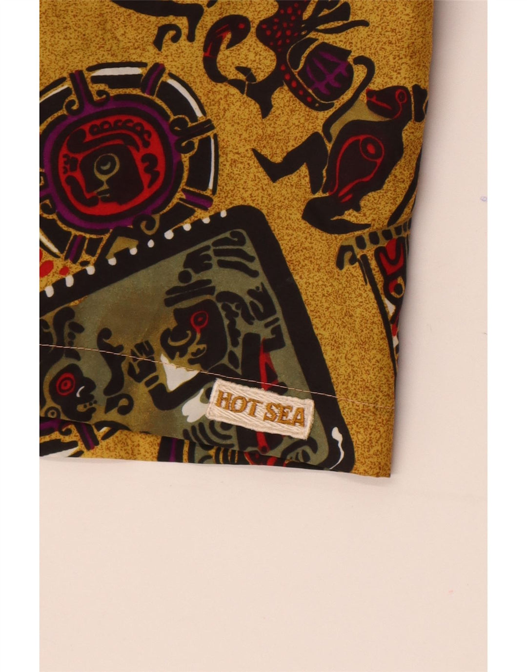 Shorts de natação vintage masculino com padrão abstrato XL amarelo