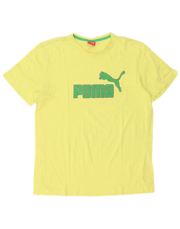 Puma Mens Graphic T-Shirt Top Grande Algodão Amarelo