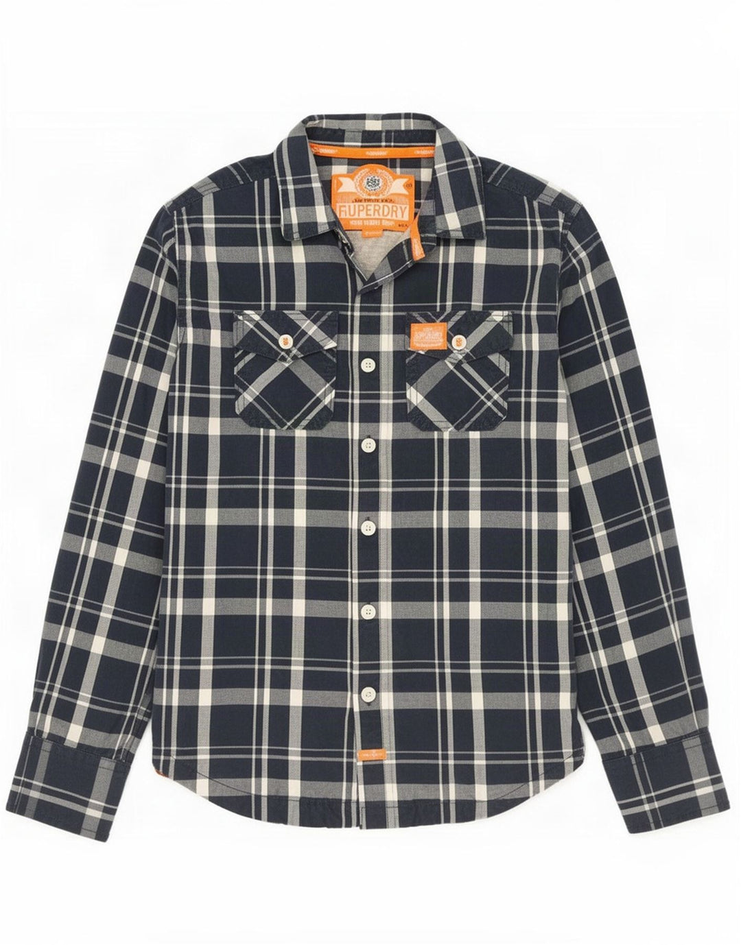 Camisa masculina Superdry média xadrez azul marinho algodão