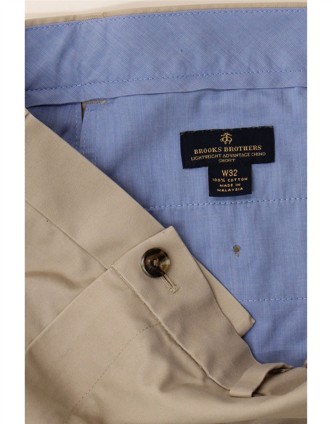 Brooks Brothers Mens Chino Shorts W32 Algodão Bege Médio