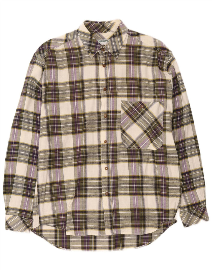Camisa masculina vintage de flanela pequena de algodão xadrez multicolorido