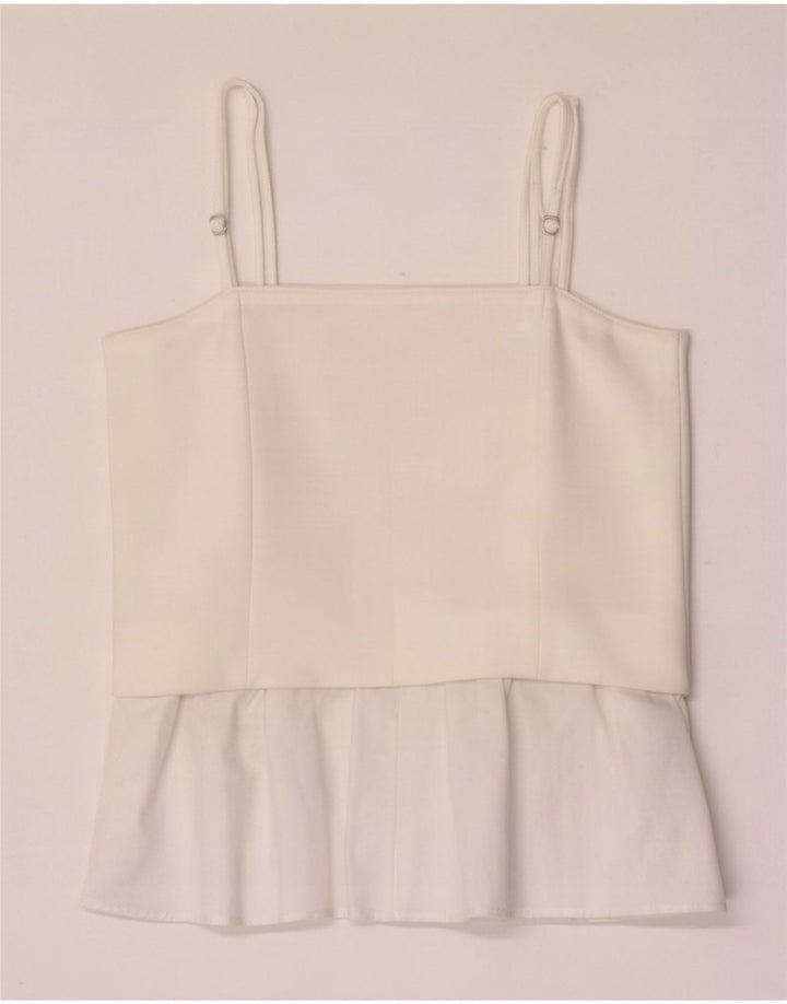 Zara Womens Cami Top UK 12 Médio Branco Colorblock Poliéster