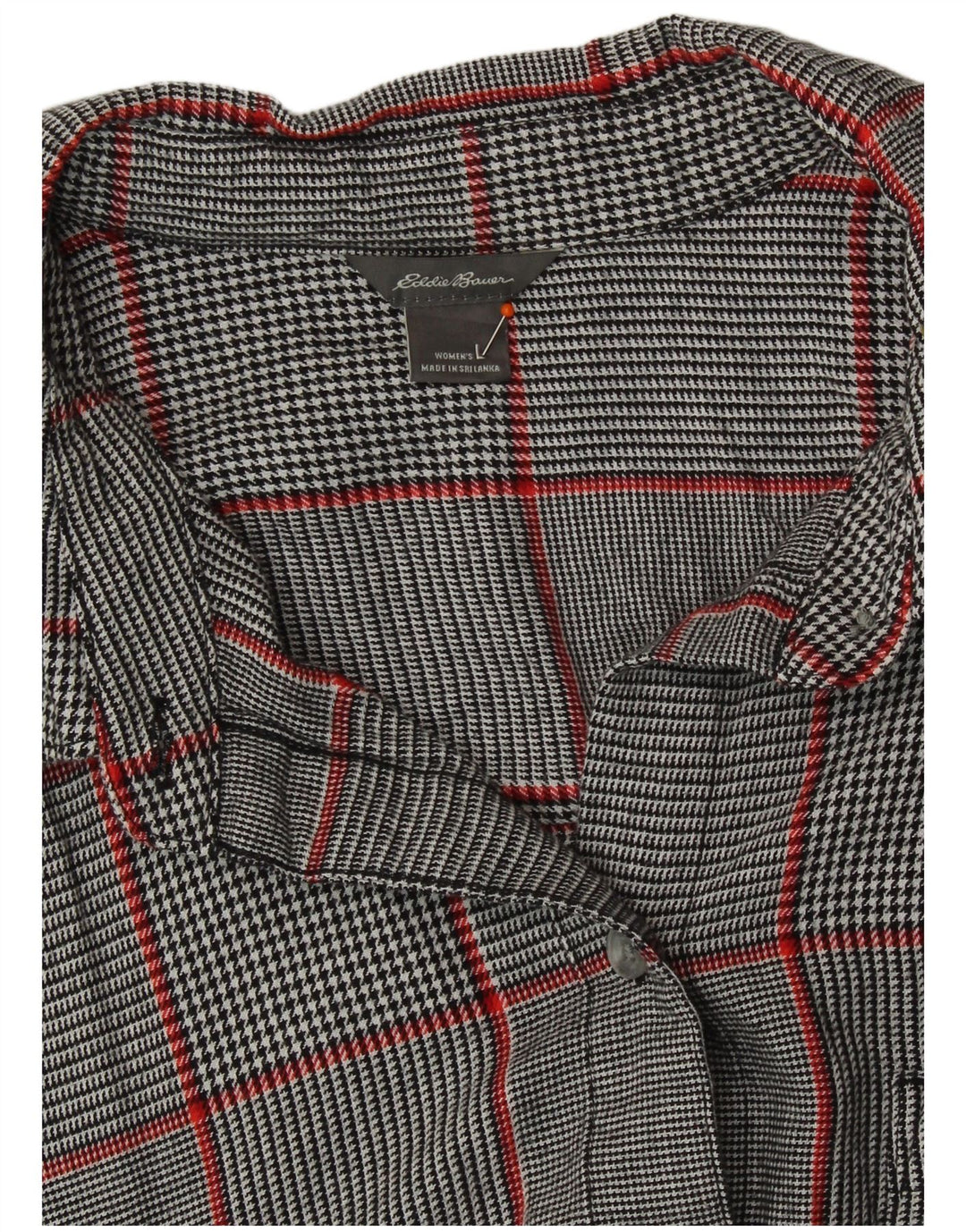 Camisa feminina Eddie Bauer UK 16 grande xadrez cinza