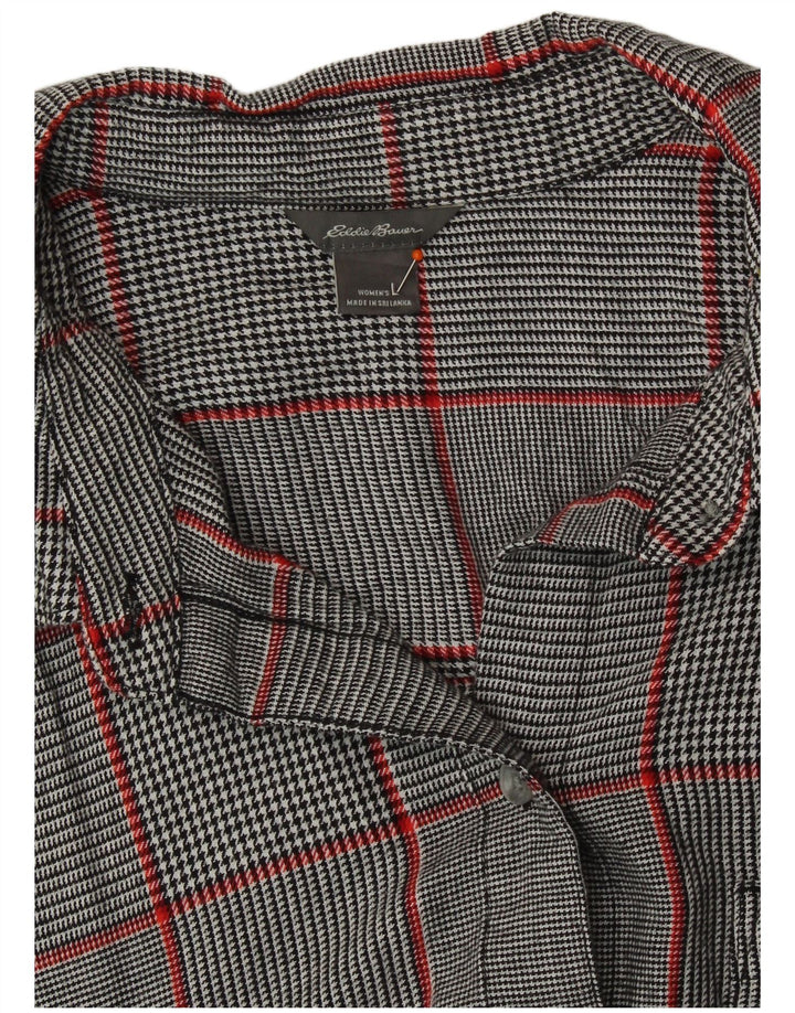 Camisa feminina Eddie Bauer UK 16 grande xadrez cinza
