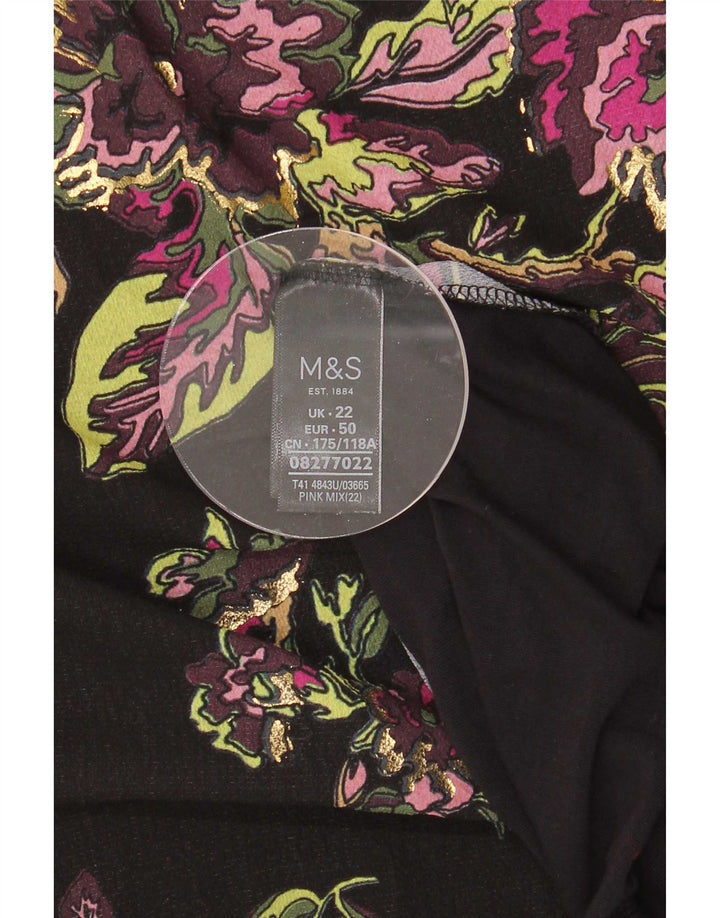 Blusa feminina Marks & Spencer UK 22 3XL poliéster floral preto