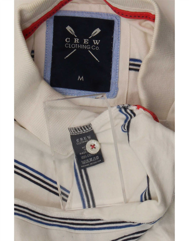 Camisa polo masculina Crew Clothing algodão listrado branco médio