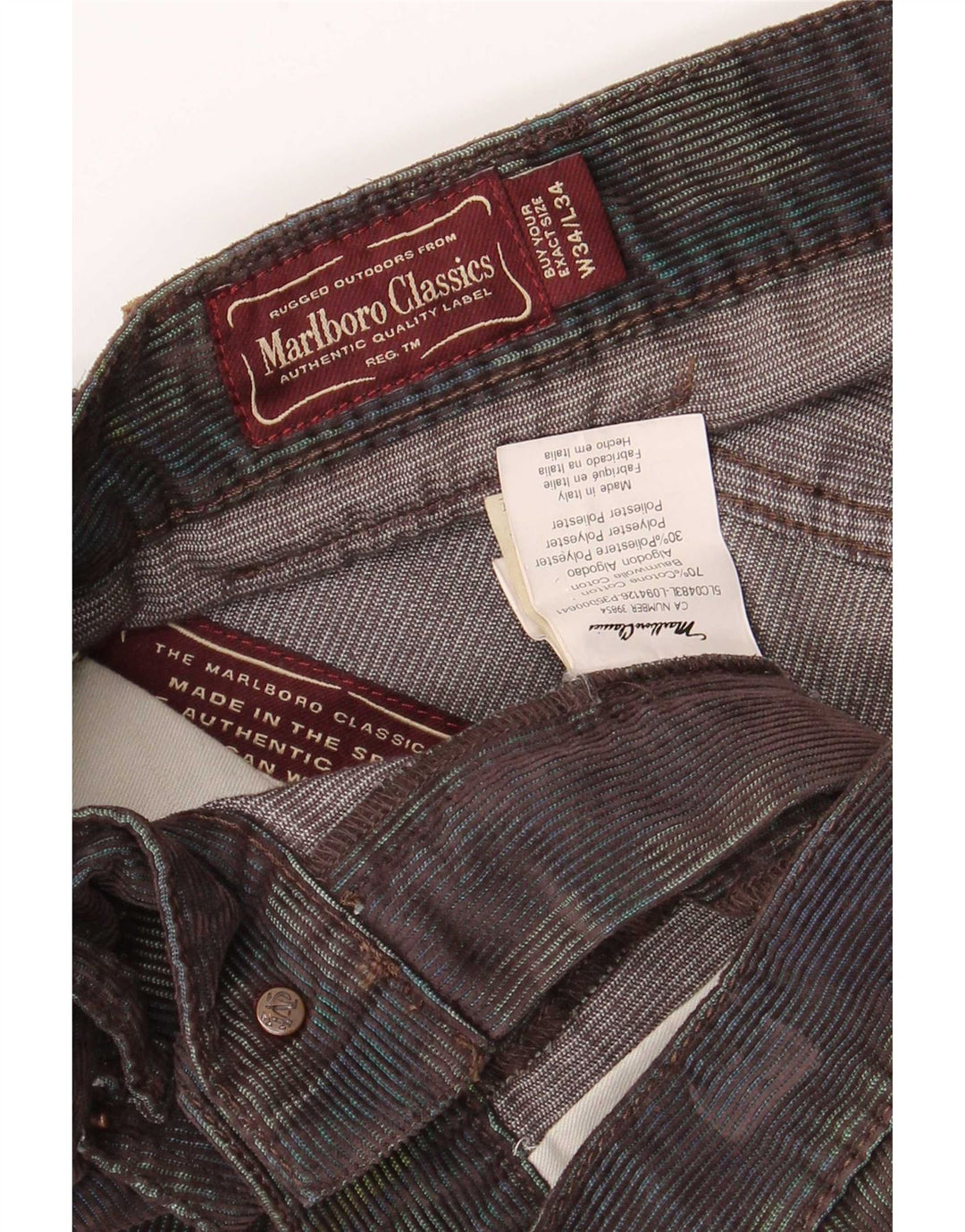 Calça masculina de veludo Marlboro Classics W34 L29 xadrez multicolorido