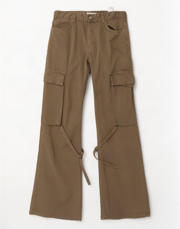 Calça cargo flare feminina Zara UE 38 pequena W28 L32 algodão cáqui