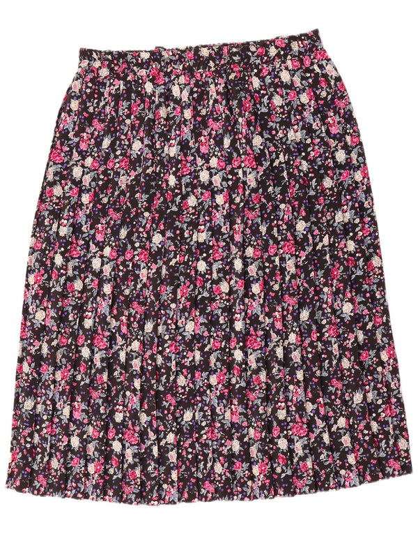 Saia plissada feminina vintage UK 16 grande poliéster floral multicolorido W38
