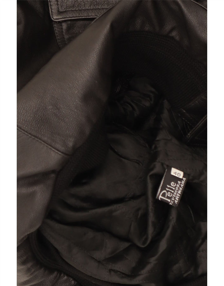 Jaqueta de couro solta feminina vintage IT 40 couro preto pequeno