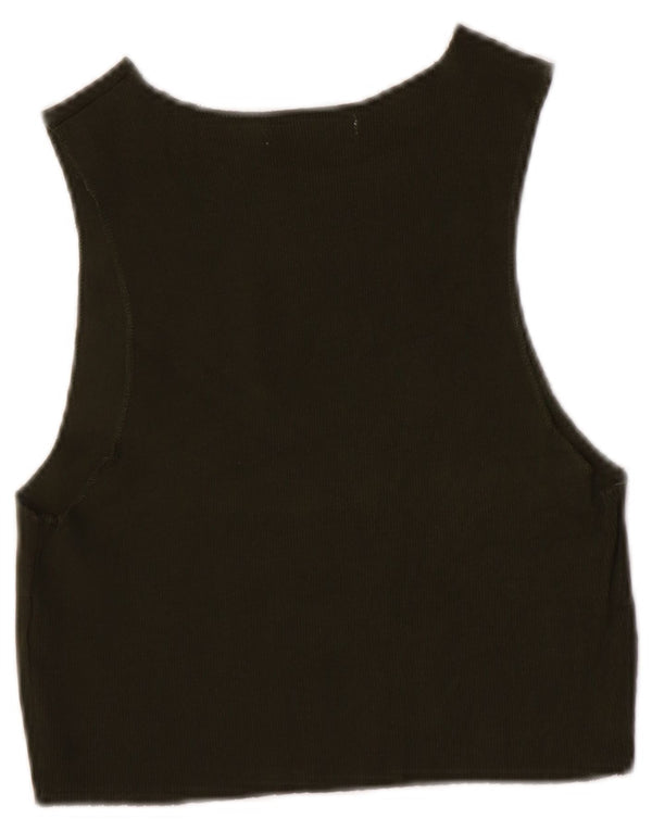 Zara Womens Crop Vest Top UK 8 Pequeno Algodão Verde